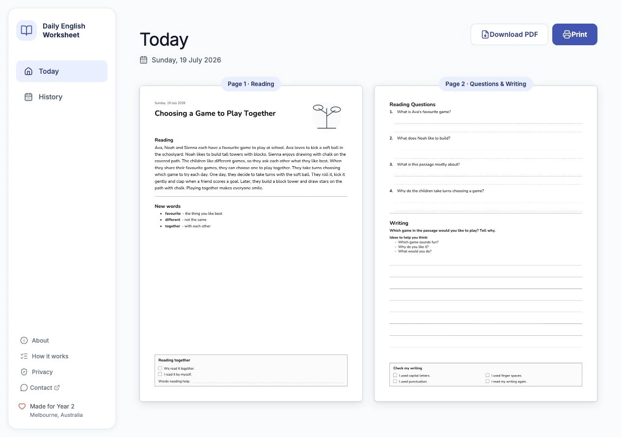 Screenshot 1 of Daily English Worksheet